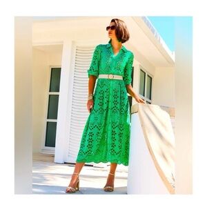 Lilly Pulitzer Green Eyelet Midi Dress Size